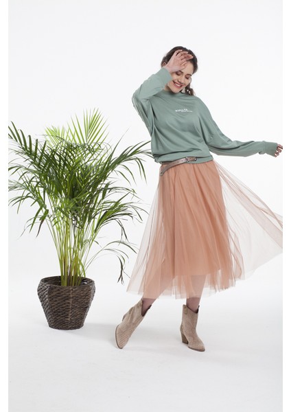 Su Yeşili Bisiklet Yaka Sweatshirt