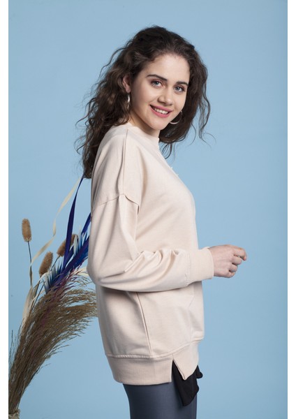 Toz Pembe Bisiklet Yaka Sweatshirt fiyatları