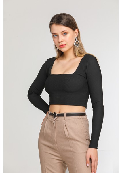 Siyah Fitilli Crop Body