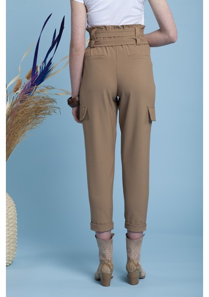 Camel Rengi Çift Kemerli Yanı Cepli Kargo Pantolon fırsatları