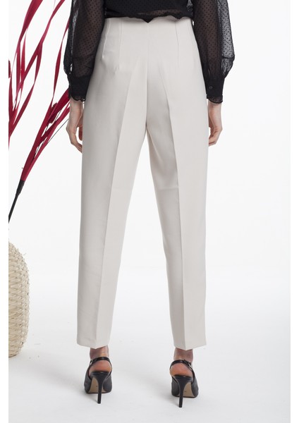 Ekru Biyeli Yüksek Bel Kumaş Pantolon fırsatları