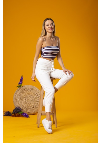 Ekru Dar Paça Rahat Pantolon