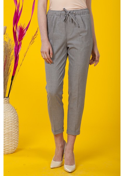 Gri Beli Bağlamalı Dar Paça Pantolon fiyatları