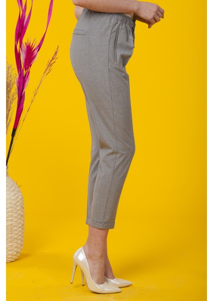 Gri Beli Bağlamalı Dar Paça Pantolon modelleri
