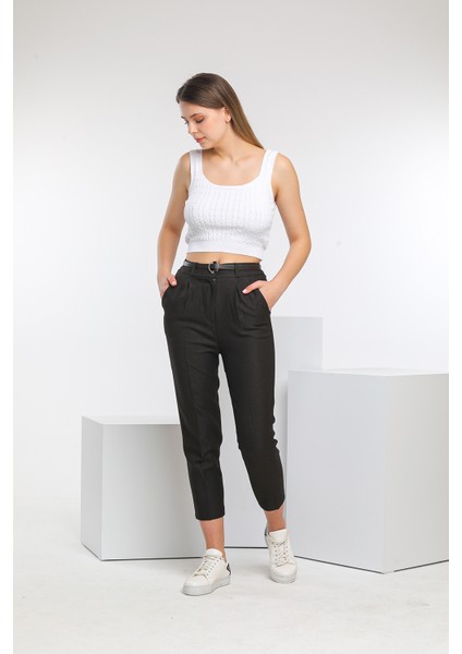 Füme Kemerli Kumaş Pantolon