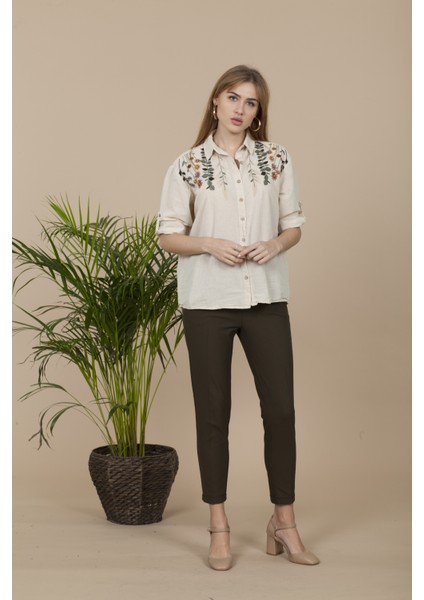 Haki Beli Bağlamalı Dar Paça Pantolon