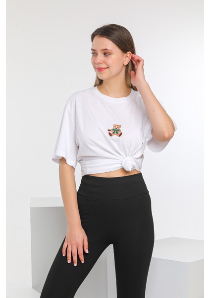 Beyaz Ayıcık Nakışlı Oversize Tshirt fiyatları