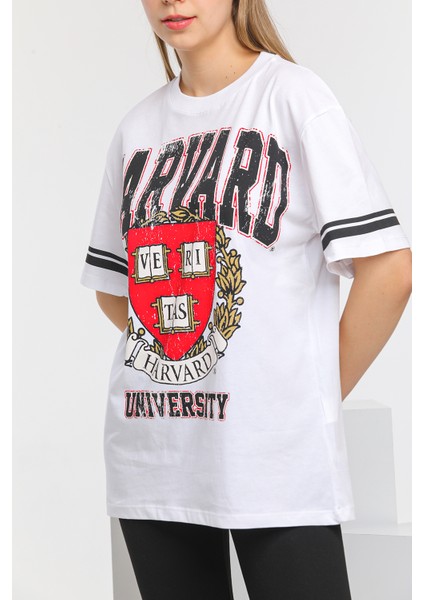 Beyaz Baskılı Oversize Tshirt modelleri
