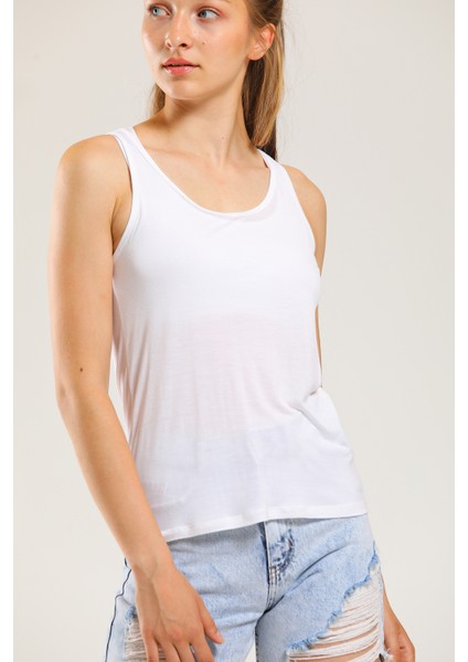 Beyaz Kalın Askılı Salaş Tshirt