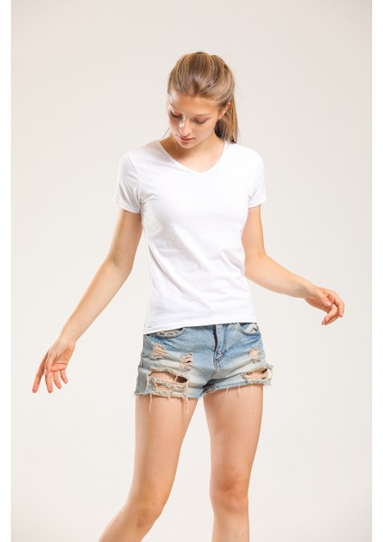 Beyaz V Yaka Basic Tshirt fiyatları
