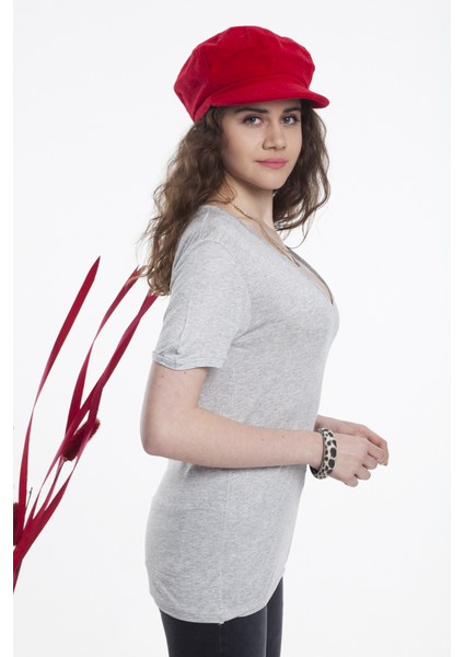 Gri V Yaka Basic Tshirt fiyatları