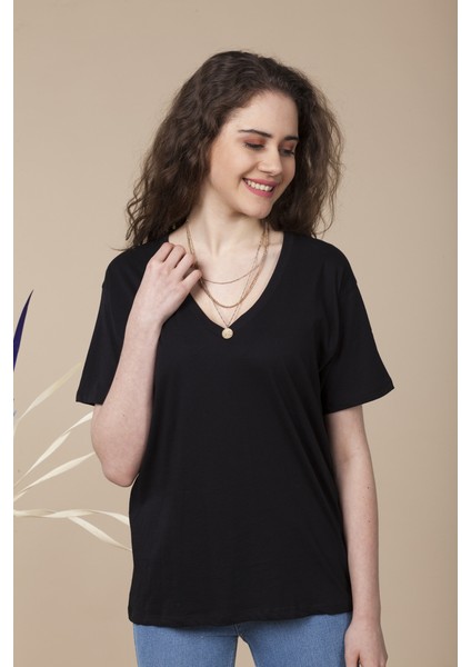 Siyah V Yaka Tshirt fiyatları