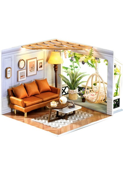 Dollhouse Dıy Kit Tiny House Bina Kiti Mobilya ile Arkadaşlar Hediyeler Oturma Odası (Yurt Dışından)