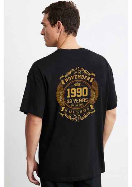 Vintage Gold Awesome Series November 1990 Siyah Ön Arka Oversize Tshirt fiyatları