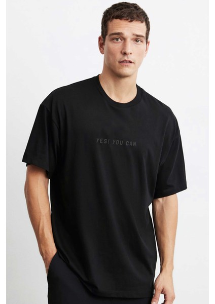 Yes U Can Tedy Bear Siyah Ön Arka Oversize Tshirt