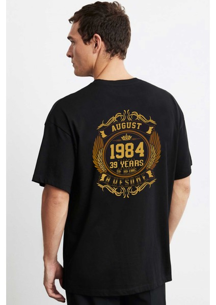Vintage Gold Awesome Series August 1984 Siyah Ön Arka Oversize Tshirt fiyatları