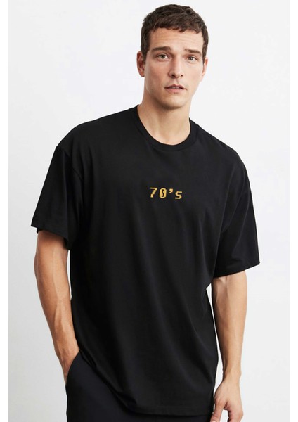 Vintage Gold Awesome Series May 1974 Siyah Ön Arka Oversize Tshirt