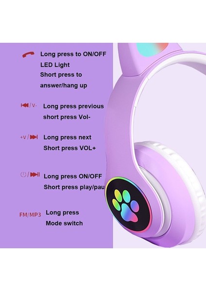 Kedi Kulaklık LED Işıklı Aux Girişli Bluetooth Mikrofonlu Hafıza Kartı Girişli Kulaklık fırsatları
