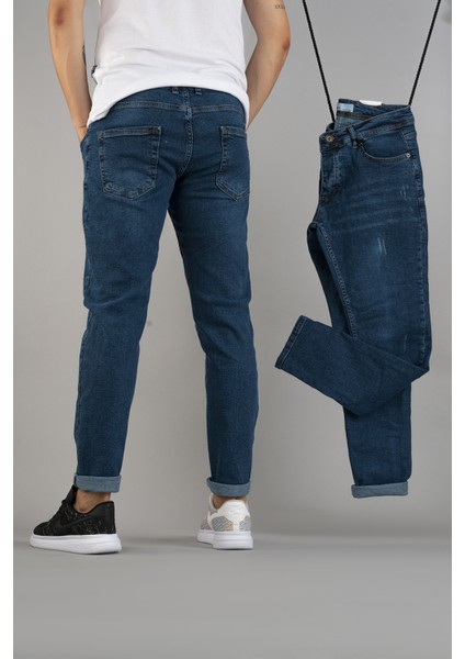 Erkek Slim Fit Dar Kesim Tırnaklı Kot Pantolon Mavi fiyatları