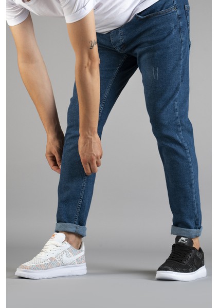 Erkek Slim Fit Dar Kesim Tırnaklı Kot Pantolon Mavi modelleri