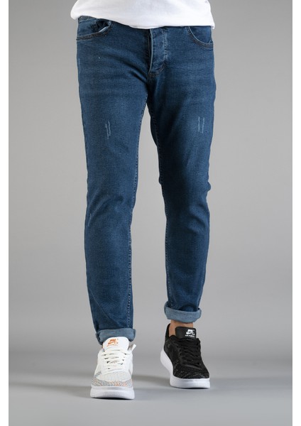 Erkek Slim Fit Dar Kesim Tırnaklı Kot Pantolon Mavi fırsatları