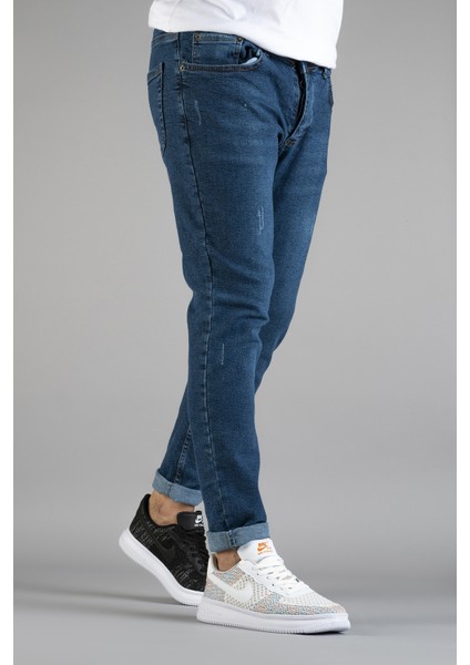 Erkek Slim Fit Dar Kesim Tırnaklı Kot Pantolon Mavi indirimleri