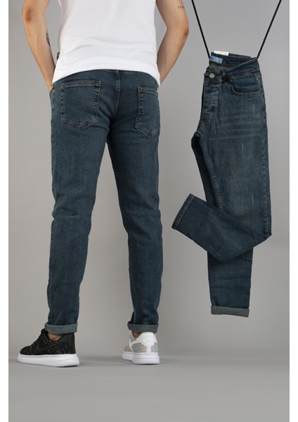 Erkek Slim Fit Dar Kesim Tırnaklı Kot Pantolon Mavi fiyatları
