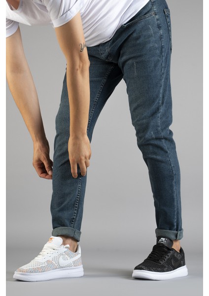 Erkek Slim Fit Dar Kesim Tırnaklı Kot Pantolon Mavi modelleri