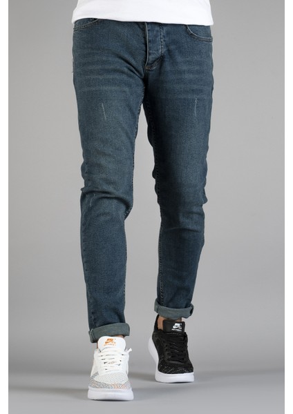 Erkek Slim Fit Dar Kesim Tırnaklı Kot Pantolon Mavi fırsatları