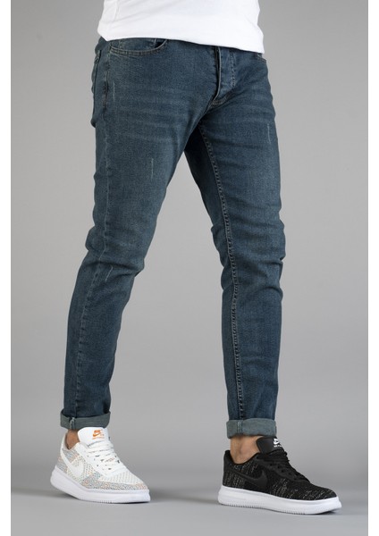 Erkek Slim Fit Dar Kesim Tırnaklı Kot Pantolon Mavi indirimleri