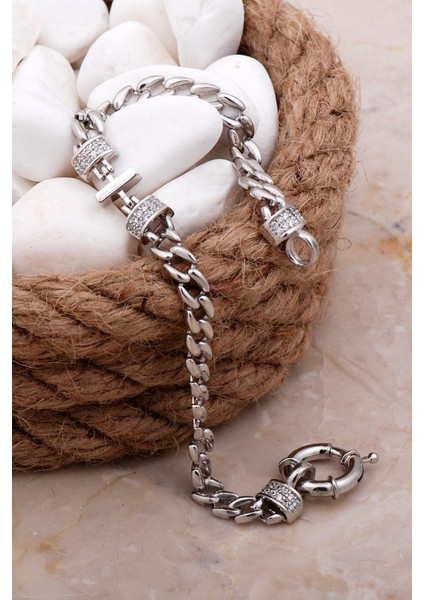 I Harfli Gurmet Rodyumlu Gümüş Bileklik 4062