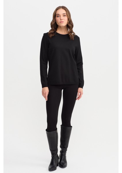 Kadın Basic Sıfır Yaka Kazak Siyah