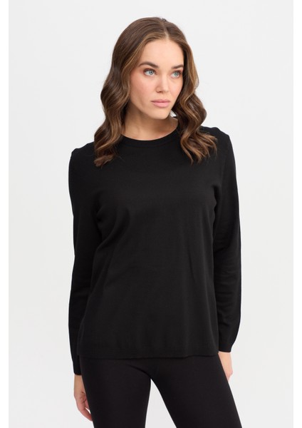 Kadın Basic Sıfır Yaka Kazak Siyah modelleri