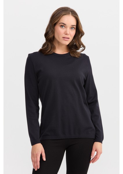 Kadın Basic Sıfır Yaka Kazak Lacivert indirimleri