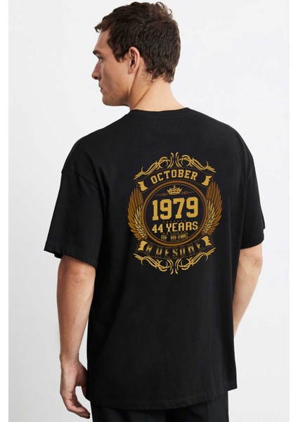 Vintage Gold Awesome Series Octaber 1979 Siyah Ön Arka Oversize Tshirt fiyatları