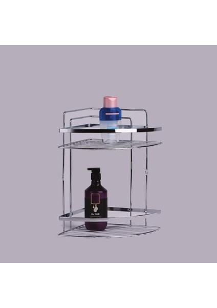 Lamalı Krom Raf 2 Katlı Banyo Düzenleyici Şampuanlık Paslanmaz