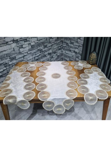 Güneş Kadife 5 Parça Salon Takımı Krem Gold