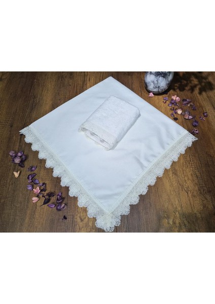 Fransız Güpürlü Işıltı Havlu Bohça 2li Set Krem