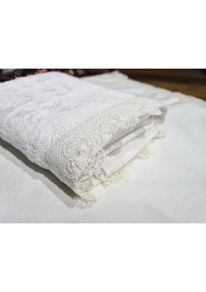 Fransız Güpürlü Işıltı Havlu Bohça 2li Set Krem modelleri