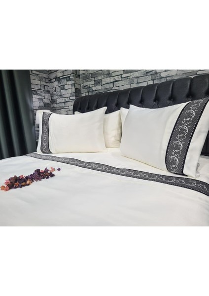 Orkide Pamuk Saten Nevresim Takımı Krem Siyah fiyatları