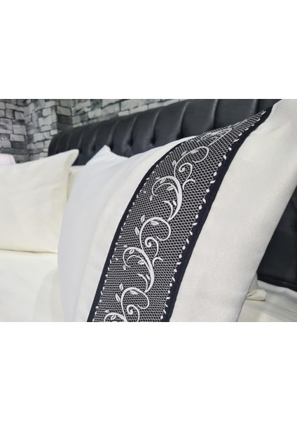 Orkide Pamuk Saten Nevresim Takımı Krem Siyah modelleri