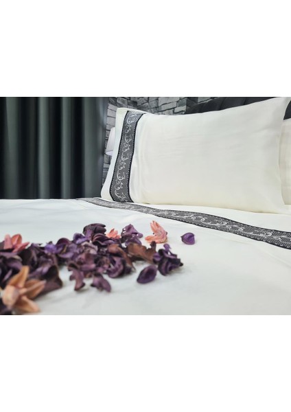 Orkide Pamuk Saten Nevresim Takımı Krem Siyah indirimleri