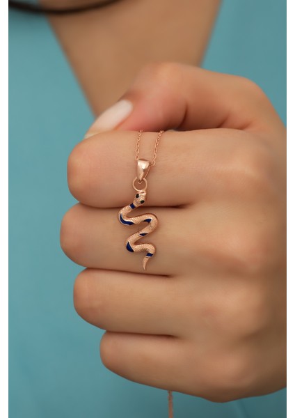 925 Ayar Gümüş Mavi Mineli Yılan Kolye