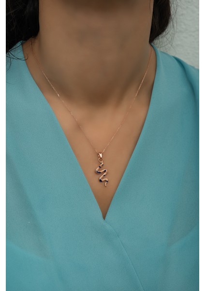 925 Ayar Gümüş Mavi Mineli Yılan Kolye fiyatları