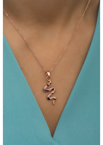 925 Ayar Gümüş Mavi Mineli Yılan Kolye modelleri