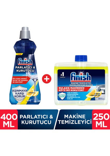 Bulaşık Makinesi Temizleyici Sıvı 250 ml + Finish Parlatıcı Limon 400 ml