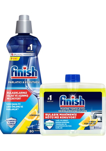 Bulaşık Makinesi Temizleyici Sıvı 250 ml + Finish Parlatıcı Limon 400 ml