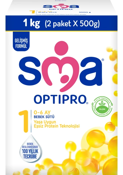 Sma Optipro Probiyotikli 1 1 kg (500 gr x 2 Paket) 0-6 Ay Bebek Sütü