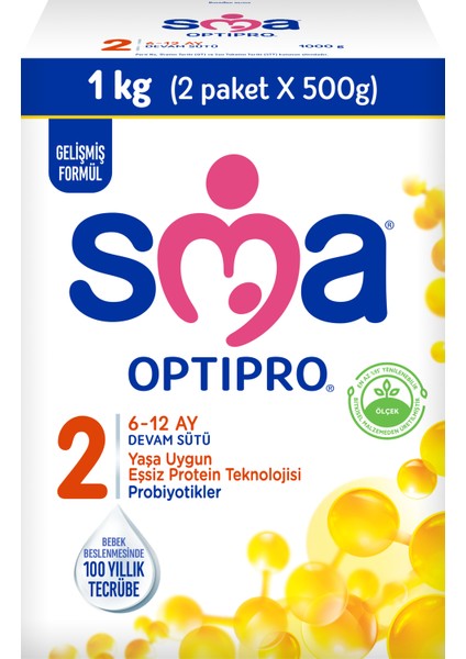 Sma Optipro Probiyotikli 2 1 kg (500 gr x 2 Paket) 6-12 Ay Devam Sütü