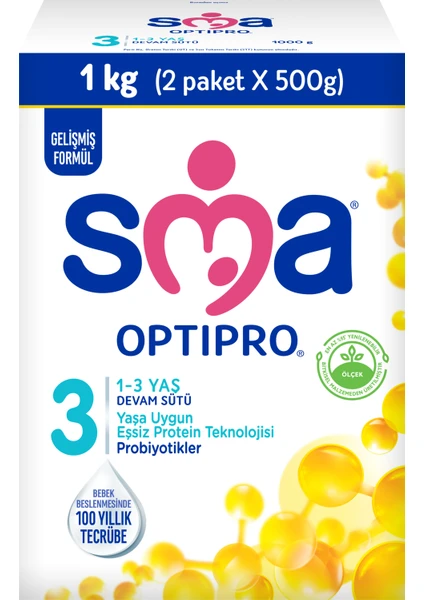 Sma Optipro Probiyotikli 3 1 kg (500 gr x 2 Paket) 1-3 Yaş Devam Sütü